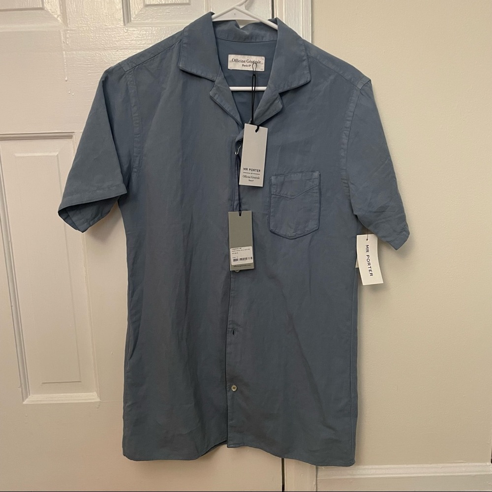 Officine Generale Blue Short-Sleeve Button-Down Shirt